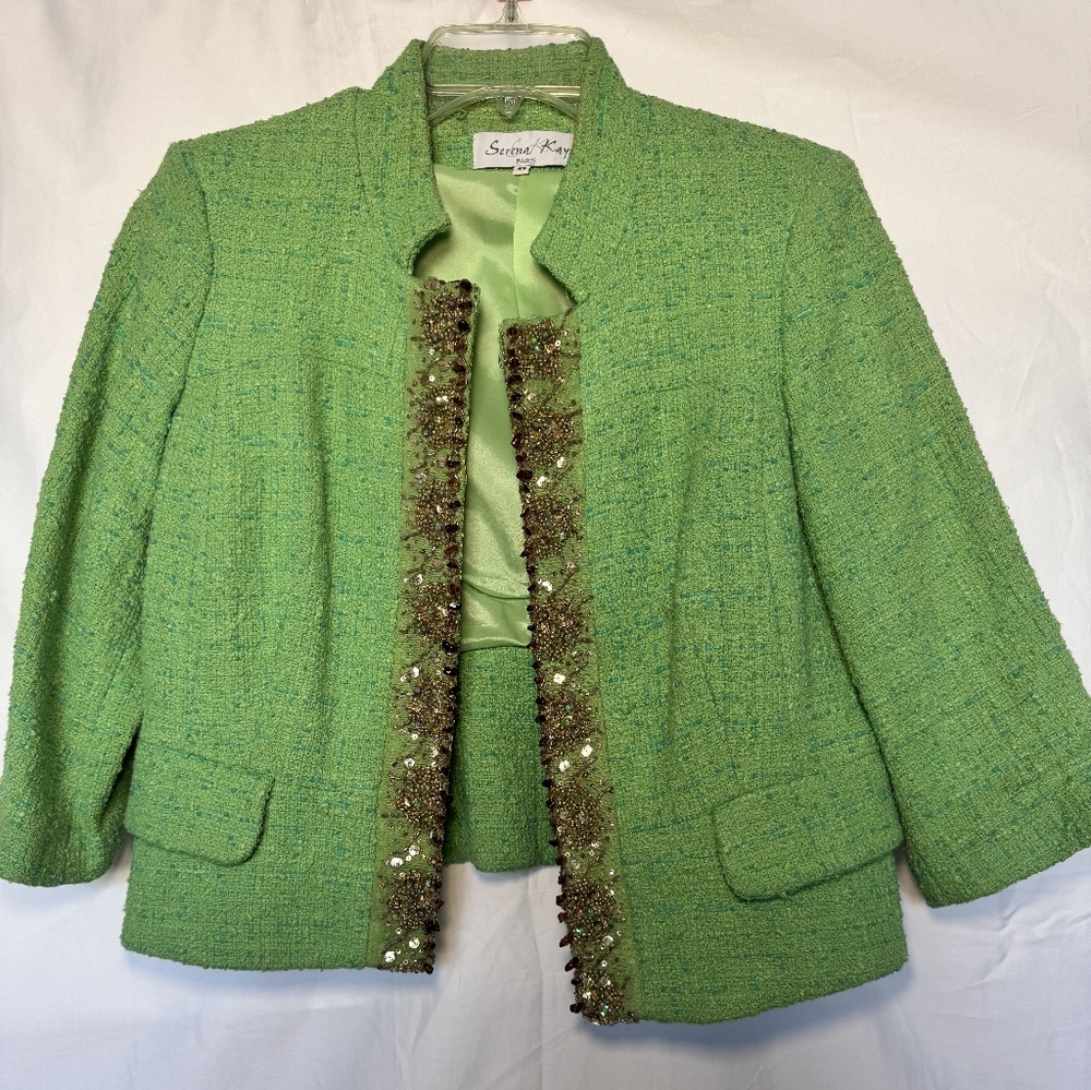 Elegant Green Tweed Women's Jacket